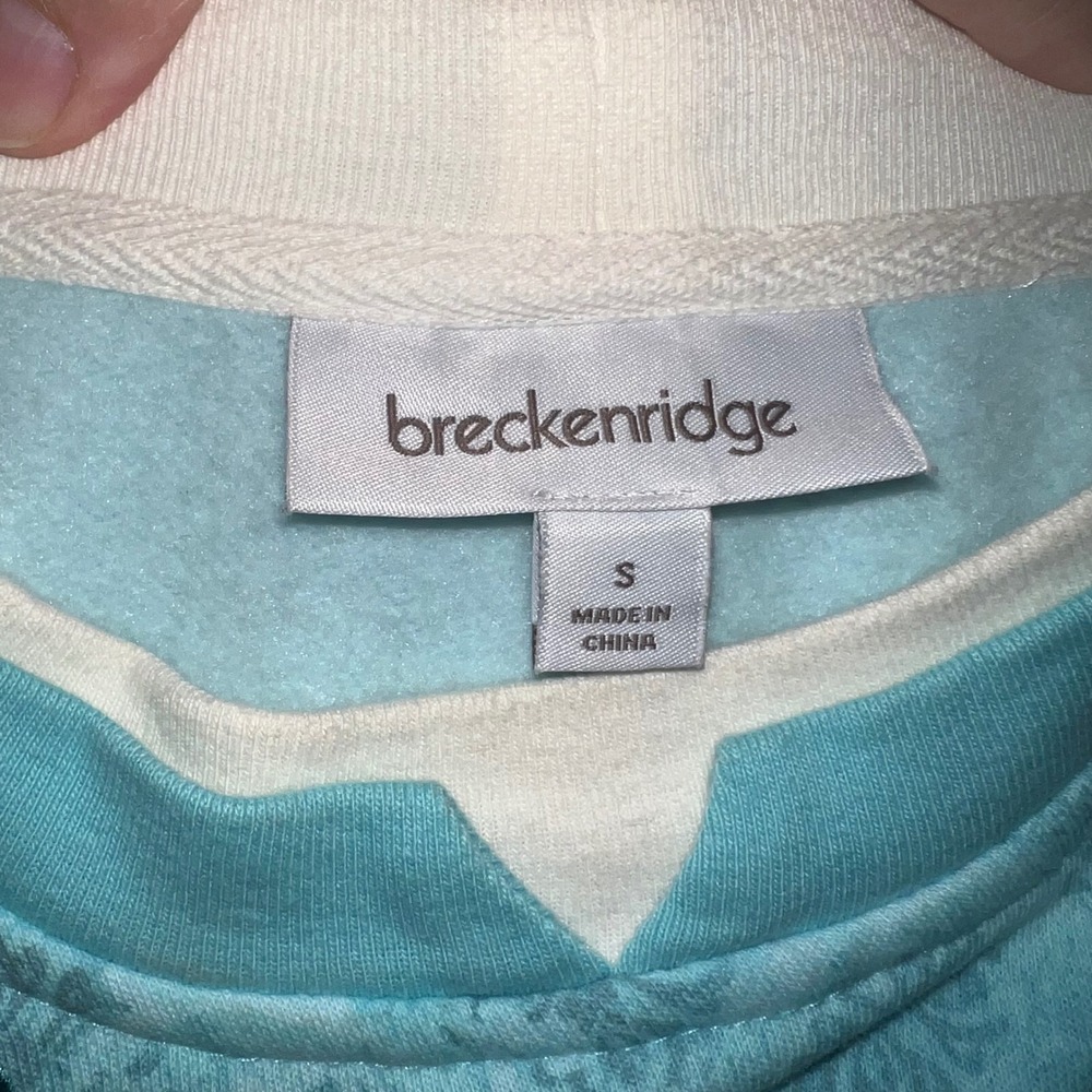 Breckenridge Turquoise Blue Paisley Feather Embroidered Crewneck Women's Small - Picture 5 of 6